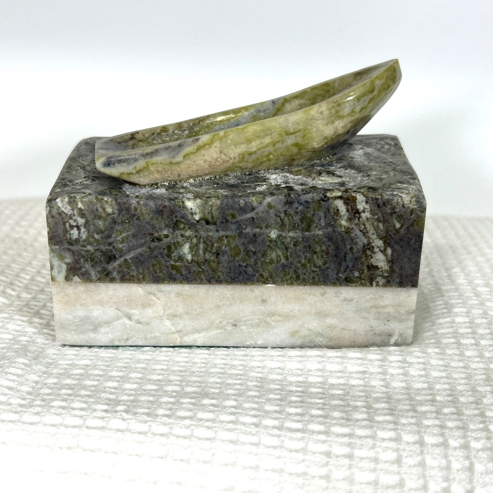 Handcrafted Serpentine Stone Mini Qulliq Kudlik Sculpture approximately 4"x2"